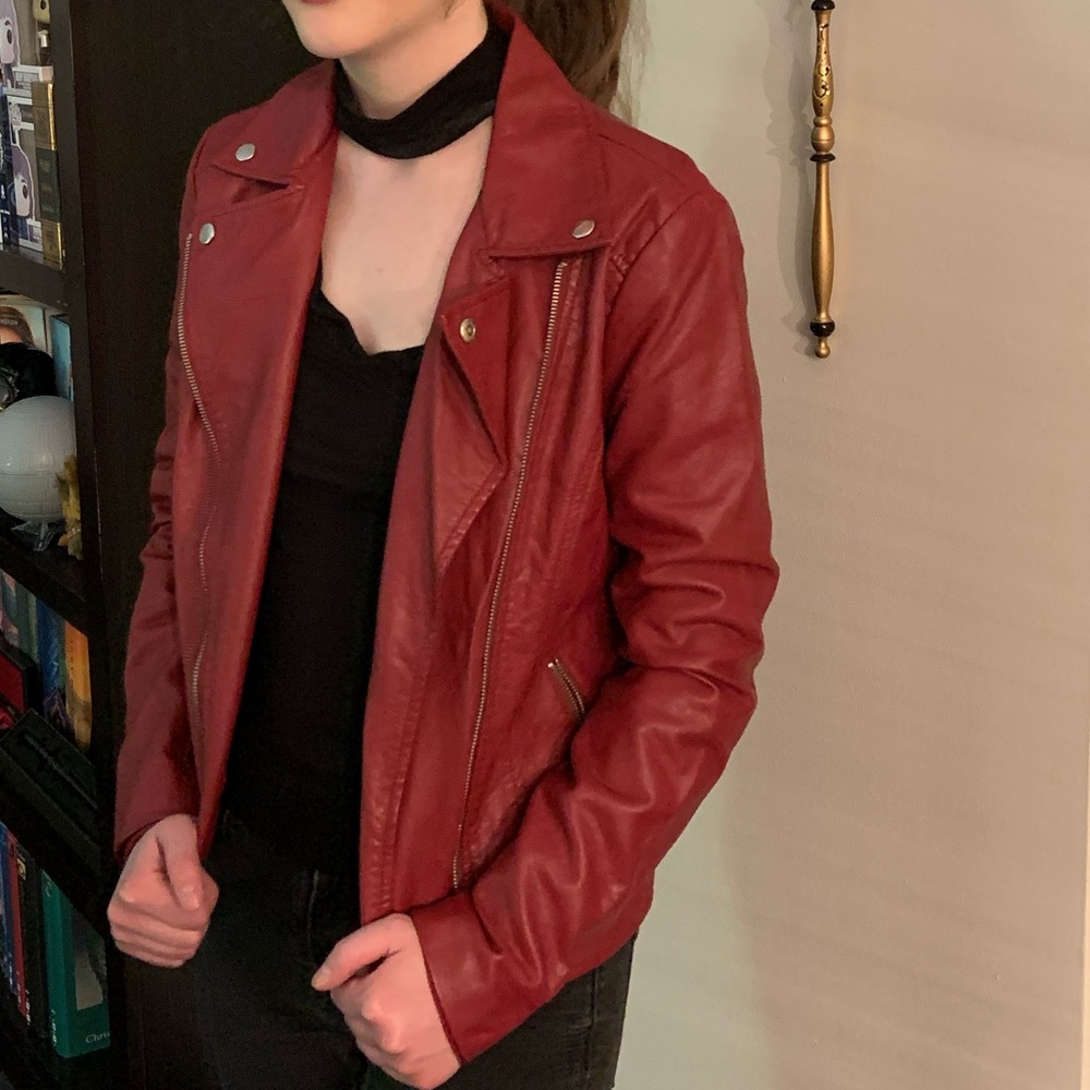 Burgundy red faux leather jacket